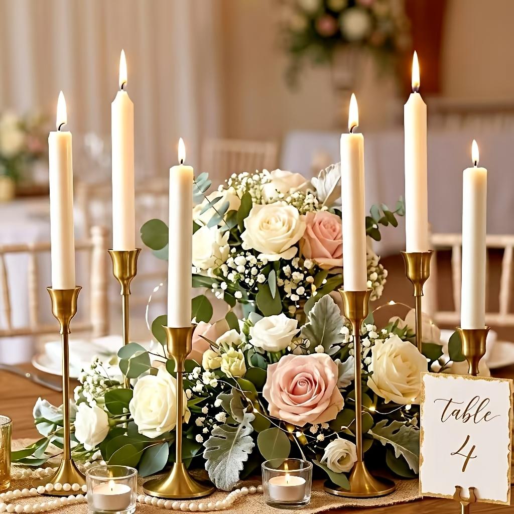 30/60Pcs Vintage Copper Bronze Taper Candle Holders, Romantic Metal Candlesticks, Table Centerpieces for Wedding, Party, Dinner, Christmas, Fall, Halloween, Ceremony & Home Decor, Candles Not Included, Candle Holders For Table Centerpiece, 3/4 Inch Taper