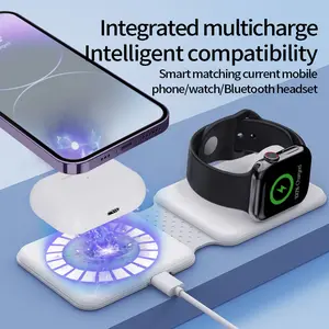 15W Magnetic Wireless Charger for iPhone: 2 in 1 Travel Charging Station for Apple, for iphone 16 15 14 13 12 11 pro/max series,Foldable Charging Pad for Apple, for apple watch 10 9 8 7 6 5 4 3 2, travel charger for multiple devices, Smart Charging Dock