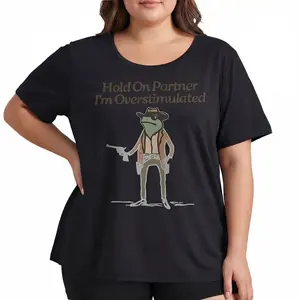 Meme Shirt Funny Graphic Tee Women Sarcastic Hold On Partner I'm Overstimulated Cowboy Frog Western Aesthetic Y2K Humor Oversized Introvert Gift Comfy Tee