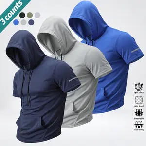 3-pack men’s casual athletic short sleeves, hooded short-sleeve T-shirts—versatile pieces designed for sports and everyday wear that balance comfort and style, making it easy to handle the gym, streetwear, commuting, and more. Utilizes high-elasticity qui