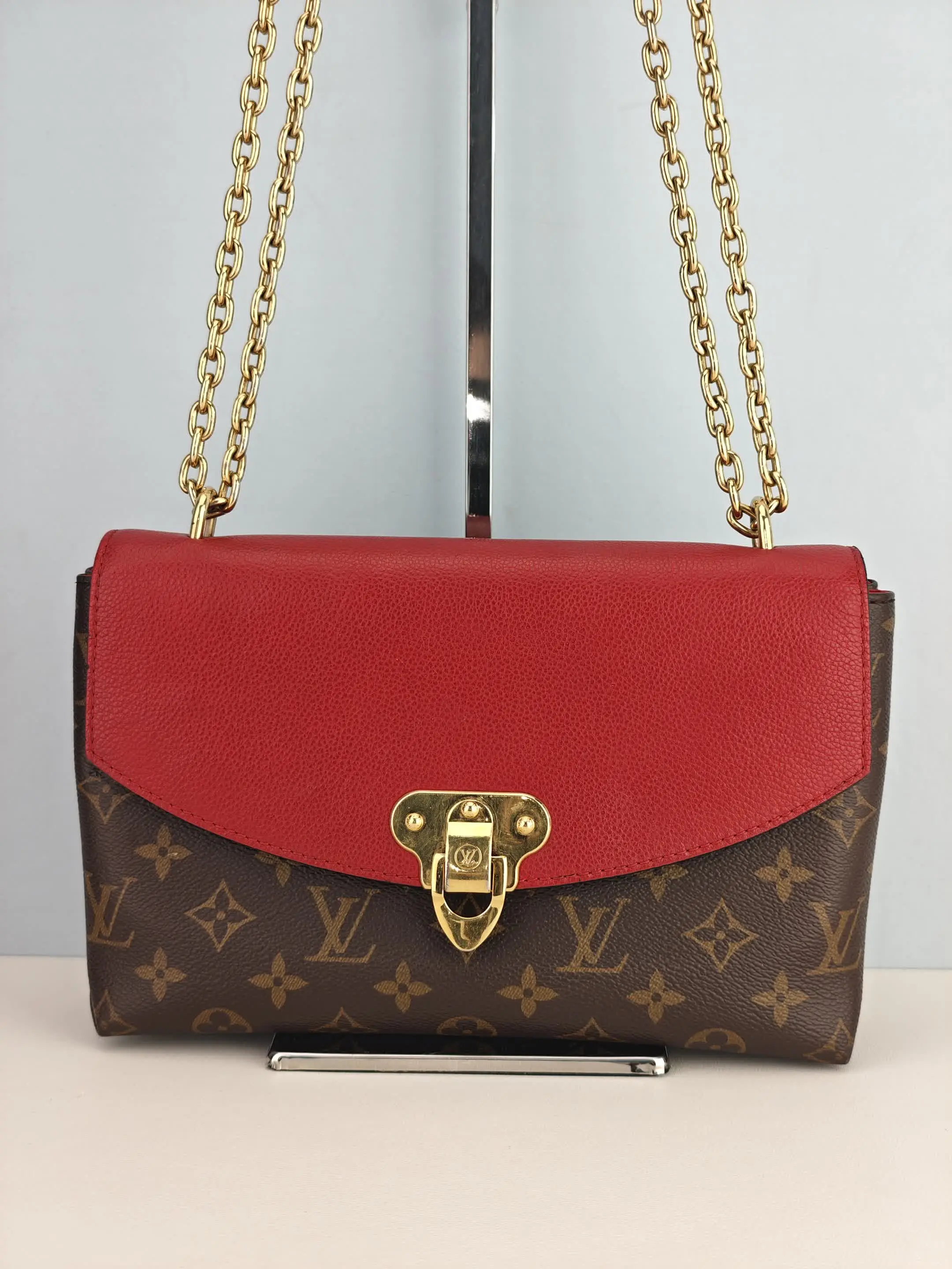 Pre-owned Monogram coated canvas with Cerise leather trim Crossbody Bags Louis Vuitton Cerise Monogram Canvas Saint Placide Crossbody Bag【CA3197】