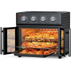 PlumChef 27.5 Quart 5-in-1 Air Fryer Toaster Oven with French Door 1700W Multifunctional for Air Fry Toast Grill Bake Defrost Large Family-Size Black