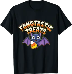 Fantastic Treats Cute Bat Vampire Halloween T-Shirt - Janessaho Shop 54B0DH39GJHK