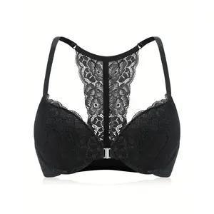 Women's Underwear, Front Closure Push Up Bras, Soft Padded Lace T-Shirt Bra, Lace Racerback Style, Extremely Soft And Lightweight, Lightly Padded, Underwire Support