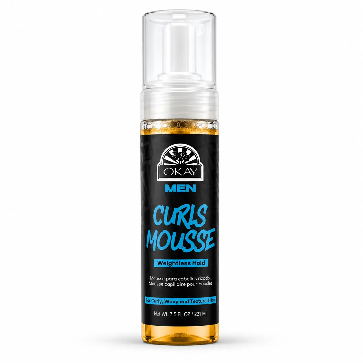 Okay Men's Curls Mousse, Volumizing Styling Foam with Linseed Oil for Flexible Hold, Frizz Control & Curl Definition, for Curly Hair, 8 oz, Weightless, Hair Curls Mousse & Gel, Flexible Hold Mousse & Gel