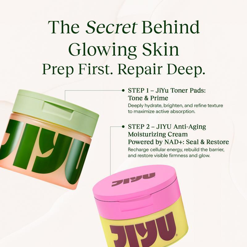 JiYu Korean Skincare Glow-Up Bundle - TonerPads & NAD+ Anti-Aging Moisturizing Cream -Maximum Hydration, Eliminate Dark Spots,Reduce Wrinkles