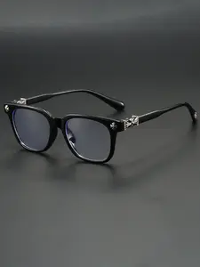 Fashion Metal Square Frame Flat Lens Outdoor Versatile Anti-Blue Light Glasses, Casual Style, All Seasons, Plain Pattern