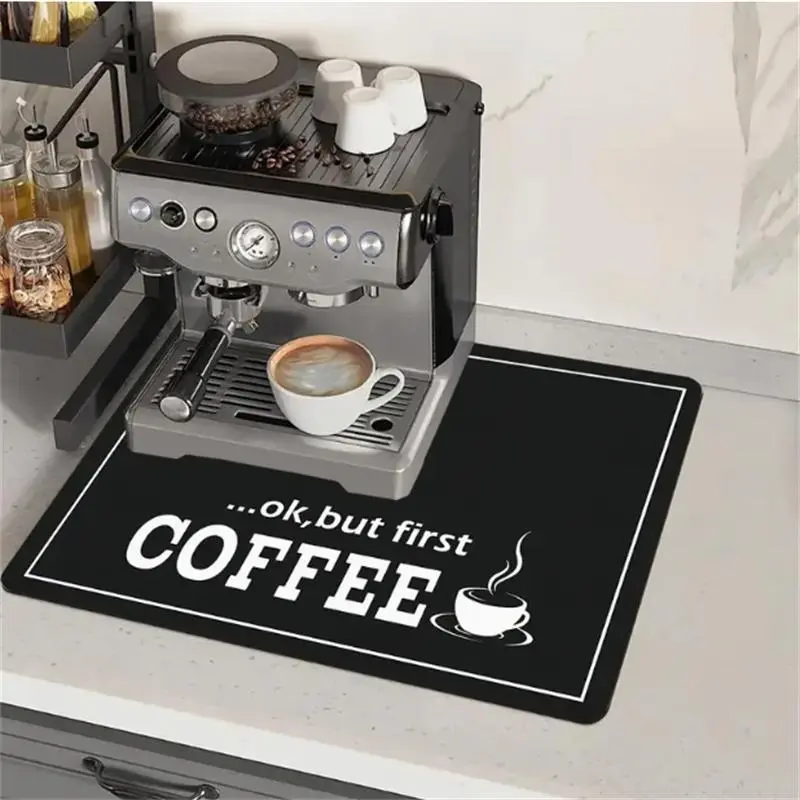 Coffee-Themed Kitchen Mat, 1 Count Non-Slip Kitchen Placemat, Absorbent Coffee Machine Mat, Coffee Table Mat, Kitchen Decor Accessories, Housewarming Gift, Coasters
