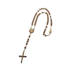 Virgin Mary Rosary with Red Crystal Beads