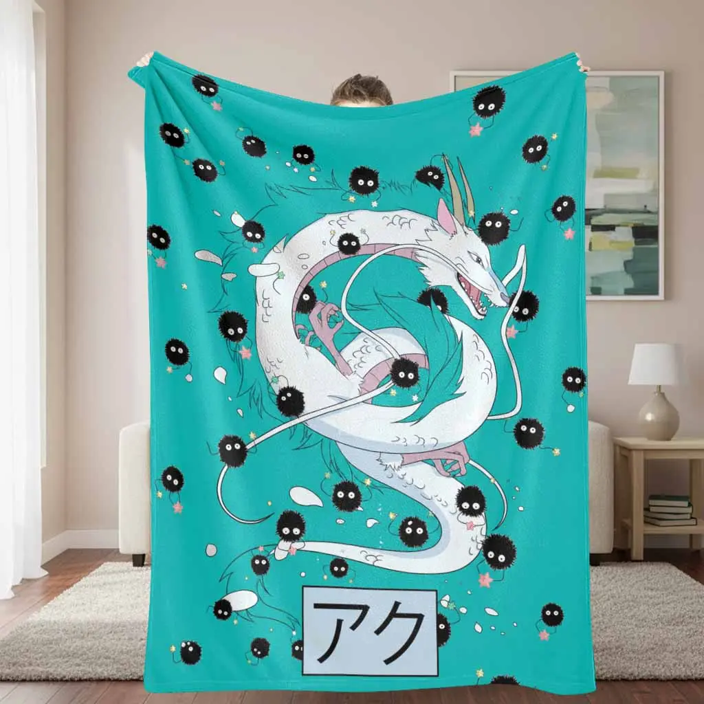 White Dragon Soot Sprite Cartoon Print Flannel Blanket - Soft Breathable, Cozy Look Decorative Throw, Wrinkle Resistant, Indoor/Outdoor Use for Sofa Bed, 30x40 Inches, Home Gift, Cartoon Print Blanket, Decorative Blanket