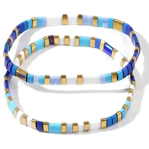 Tila Flat Square Beaded Bracelets Set for Women Men, 2 count Stack Boho Romantic  Colorful Stretch Accessories , Daily Vacation Party Holiday Friendship