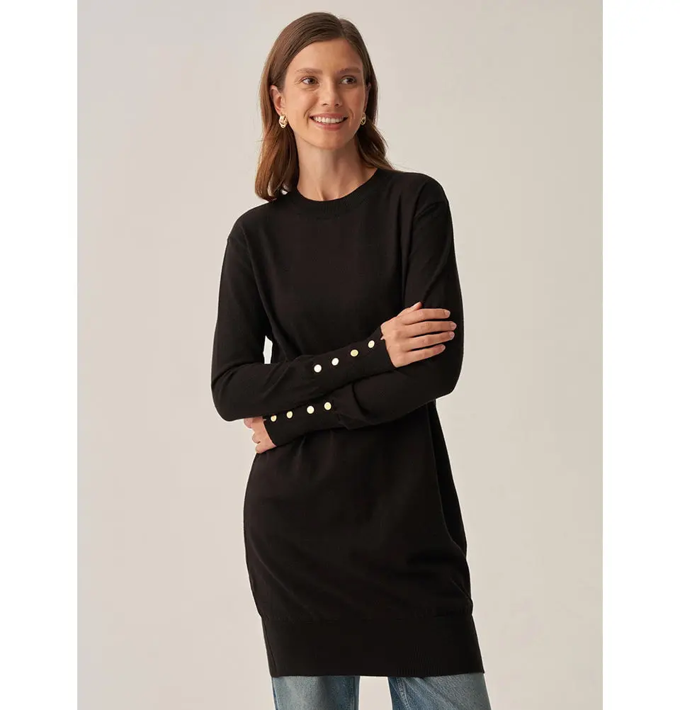 Modest Muslim Women's Ankle Button Cuff Sweater - 55021 Black