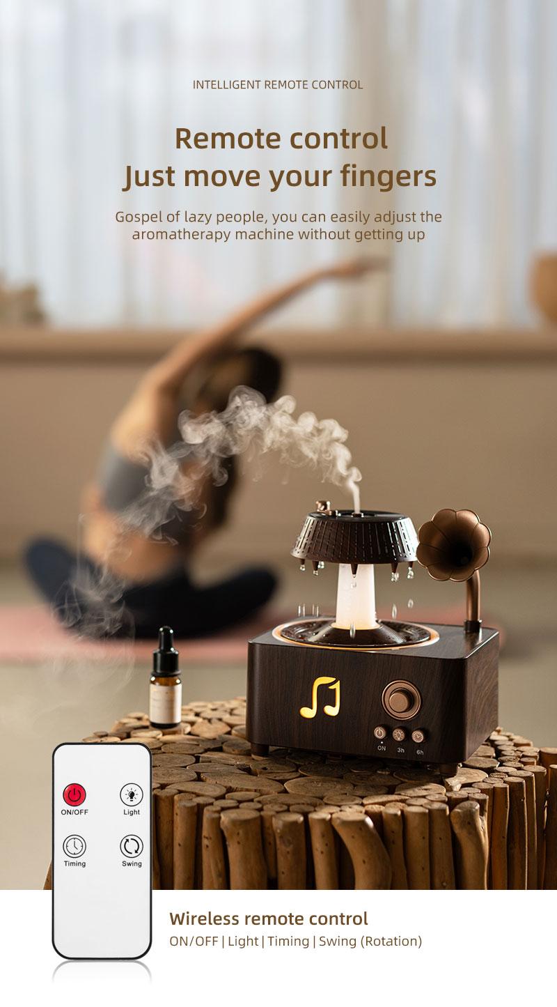 Aromatherapy Diffuser, 250ml Rotating Raindrop Record Player Design Essential Oil Diffuser & Water Mist Humidifier, Ultrasonic, Wood Grain with Remote Control, Colorful LED Night Light, Timer for Bedroom Home Office Decor