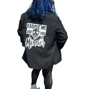 Lettermen Custom Made Jacket - Dark Color with Graphic Text "EXCUSE ME ARE YOU A MANIAC ?" - Men's Coat - Menswear, Coats