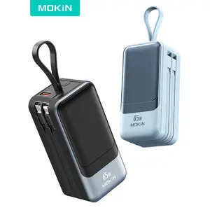 MOKiN 65W Power Bank 18400mAh with Built-in USB-C & iOS Cables | 4-Port PD 3.0 Fast Charging Battery Pack with Smart Display | Compatible with MacBook Pro/Air, iPhone 15/14/13 Series, iPad