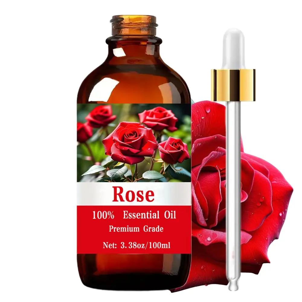 Rose Essential Oil 100ML/3.38oz, Pure Perfume Grade, Hair & Skin Care, Scented Body Oils, Fragrance Body Oil, Massage, Diffuser, Cleaning, Natural Scent, Long-Lasting Moisturizing, Nourishing Oil