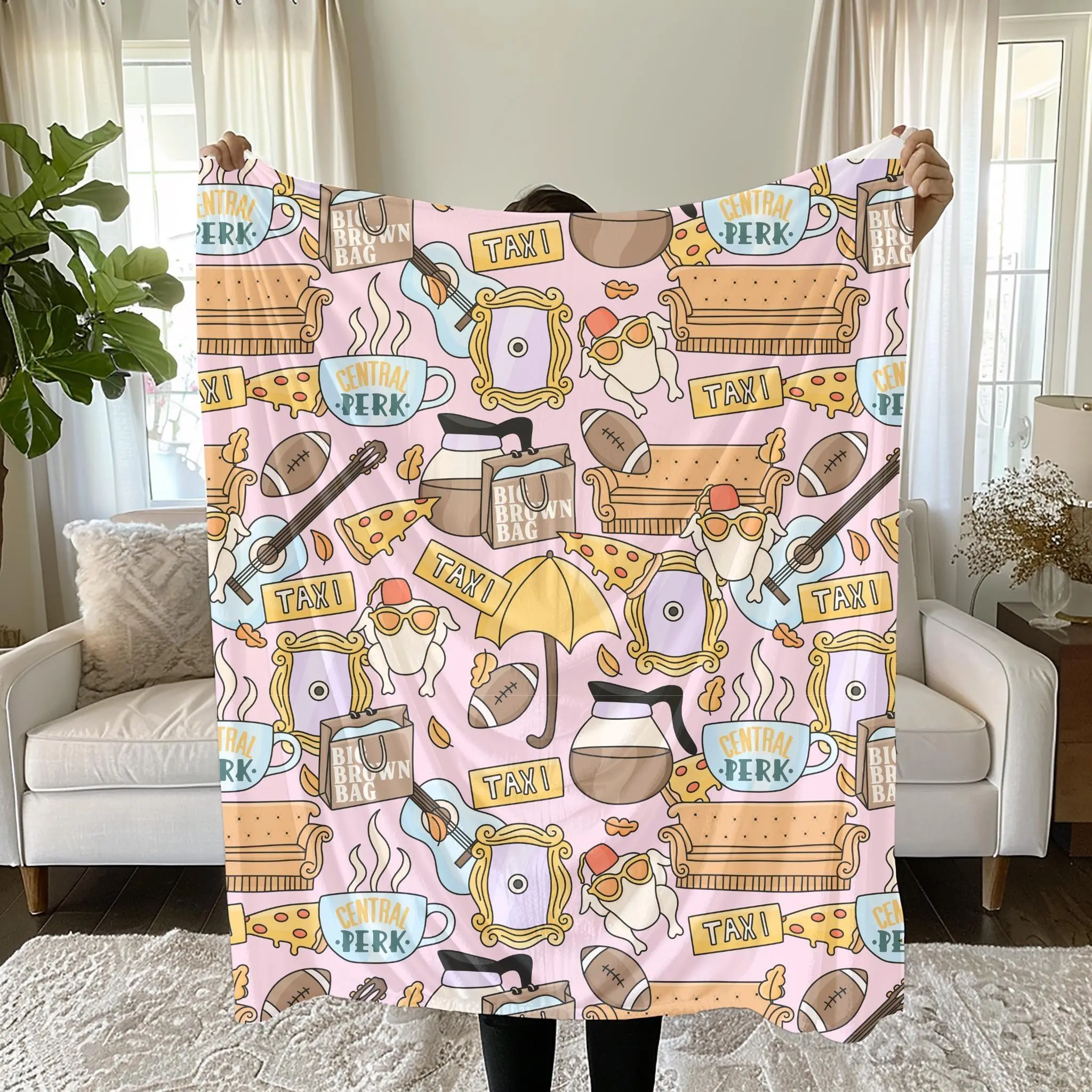 Friends Tv Series Show Fleece Blanket Gift Inspired Couch I'll Be There For You Ross Monica Rachel Joey Chandler On A Break Nyc One Where