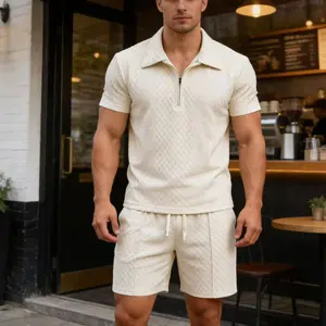 Timeless Classic Mens Lounge Set Textured Knit Top and Elastic Waist Shorts Suitable for Family Gatherings and Casual Weekend Trips