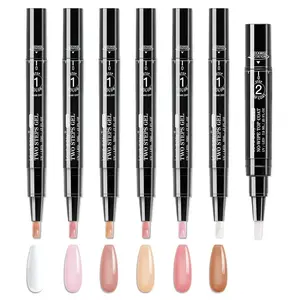 2 Step Nail Polish Pens Set, 6 Pcs Nude Natural Color Builder Base 1 Piece Top Coat Fingernail Toenail Gel Series for Women, Hema Free High Gloss Long Last Portable Ideal Gift (U V Needed)