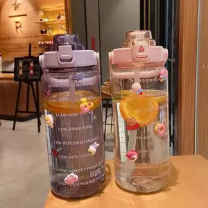 Large Capacity Plastic Space Cup, Marked with Scale and Straw, Outdoor Portable Water Bottle, Sports Drinking Jug for Men and Women