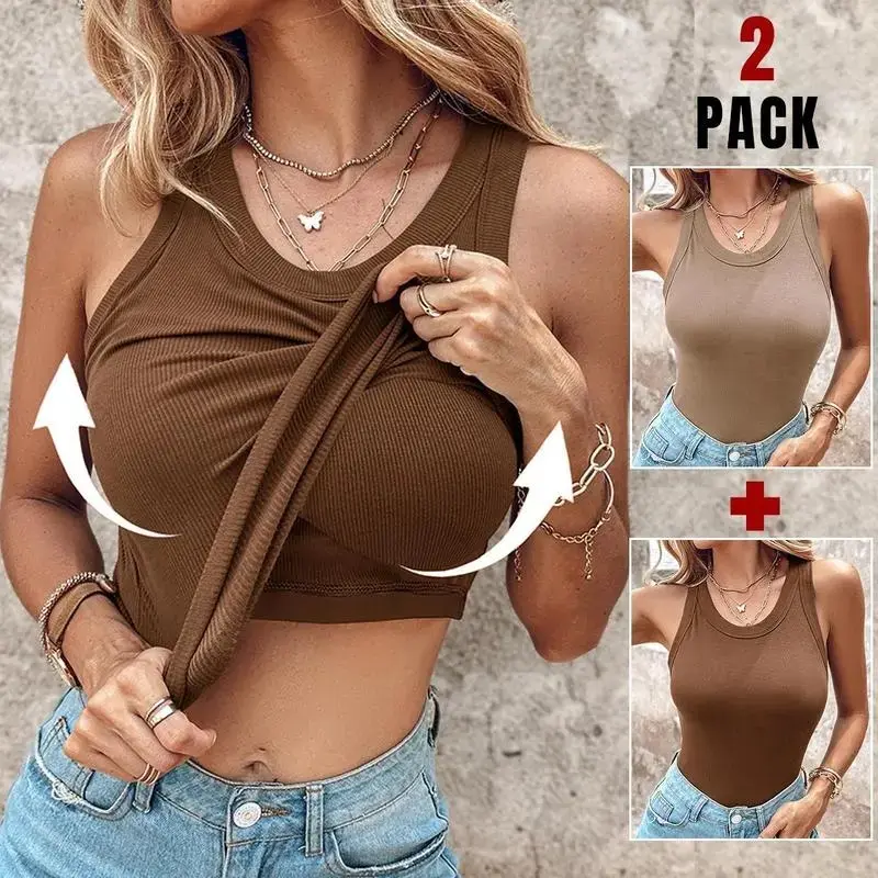 EssElegance 1/2PCS Ribbed Workout Tank Tops Women Built-in Bra Racerback Scoop Neck Athletic Yoga Top Slim Fit Seamless Activewear Summer Gym Fitness Camisole