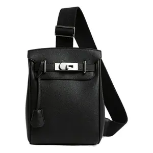 Premium Black Leather Sling Bag for Men  Stylish Lock Closure Crossbody Bag, Durable Lightweight Shoulder Bag, Perfect for Business Commute, Travel, Casual Daily Use and Outdoor Activities