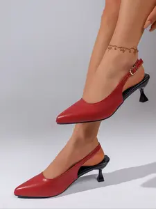 Women's 2026 Hot Trending Slingback Pointed Toe Kitten Heel Pumps, Adjustable Buckle Detail Elegant Footwear, All-match Office & Party Dress Heels for Women & Girls