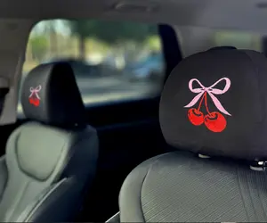 Cherry Pink Bow Embroidered Car Headrest Covers – Set of 2