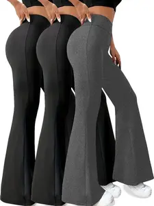 3 Pack Women's High-Waisted Flare Pants, Soft Tummy Control Bell Bottoms, Flared Yoga Bottoms, No-See-Through Workout & Yoga Leggings, 3-Pack Athletic Wear, Stretchy High Waist