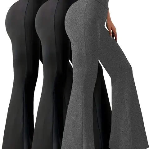 3 Pack Women's High-Waisted Flare Pants, Soft Tummy Control Bell Bottoms, Body Sculpt High Waists Leggings, No-See-Through Workout & Yoga Leggings, Stretchy High Waist, Athleisure Fitness Bottoms, Active Pants, Workout Sportswear, All Season