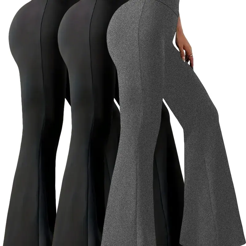 3 Pack Women's High-Waisted Flare Pants, Soft Tummy Control Bell Bottoms, Body Sculpt High Waists Leggings, No-See-Through Workout & Yoga Leggings, Stretchy High Waist, Athleisure Fitness Bottoms, Active Pants, Workout Sportswear, All Season