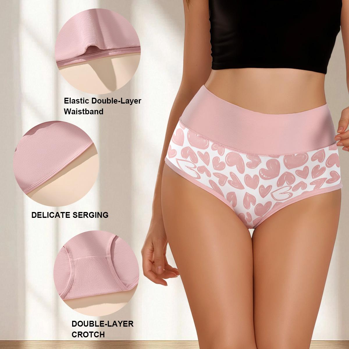 Hotcom 4/6/8/10 Pack Ladies Large Plus Size XS-XXXXL Pure Cotton High Waisted Tummy Control Panties Fresh Full Print Cute Comfort Soft Seamless Underwear Women's Everyday Wear Aesthetics Hipster Briefs Multipack summerwins,summerwins