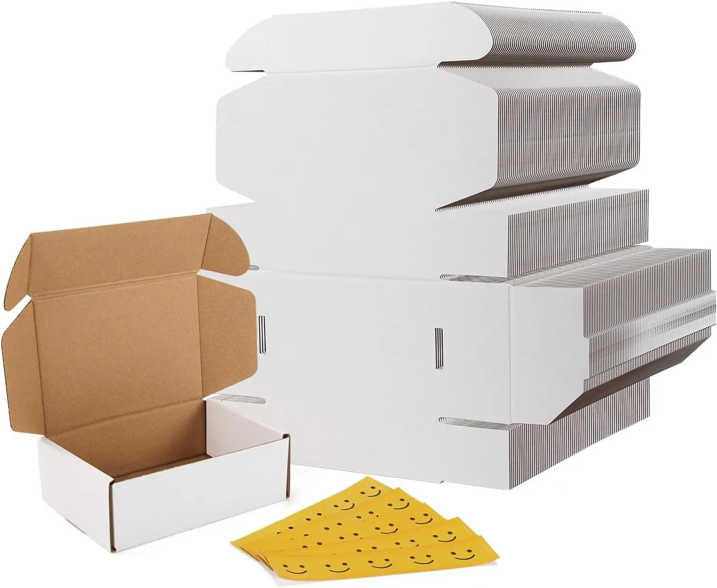 75 Pack 6x4x2 Small Shipping Boxes, White Corrugated Cardboard Mailer Box for Packing, Mailing, Business