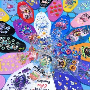 86pcs Cartoon Random UV DTF Wraps with Motel Keychains Set Suitable for Keychain Pendant DIY Crafts UV DTF Transfer Decals For Hotel Blanks