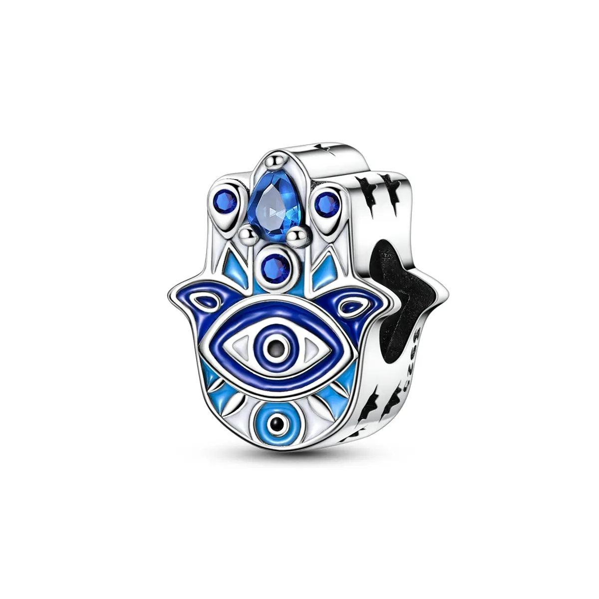 MULA Women's Hamsa Guardian Hand Pendant - Silver-Plated, Blue Enamel, Cubic Zirconia, Guardian Eye Charm, Exquisite Craftsmanship, Hanukkah Gift for Mothers, Good Luck Protection Elegance Charm (Fits Similar Design Bracelets), Lucky Energy, Fashion