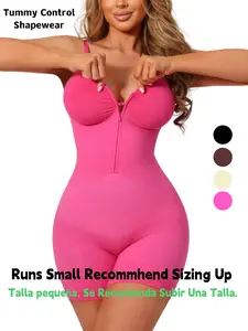 Women's Seamless Shapewear Bodysuit, Front Zipper One-Piece, Compression Tummy Control Butt Lifting, All-Season Wear, Comfortable & Stylish
