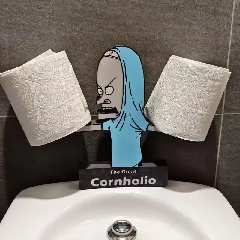 The Great Cornholio Funny Toilet Paper Holder, Beavis and Butt-Head Meme Bathroom Decor Roll Tissue Holder Viral Meme The Great Cornholio Tissue Roll Holder, Weird Cool Bathroom Decor Gift Wooden Christmas Bathroom Gadgets Bathroom Necessities