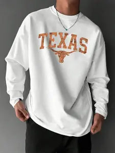 Texas Longhorn Graphic Men's Cotton Long Sleeve TShirt  Casual Wear For Rugged Style  Comfortable And Breathable Tee With Cool Design Perfect For Everyday Outfits