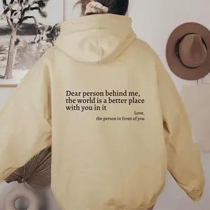 Inspirational Letter Print Plush Hoodie Unisex Oversized Pullover with Kangaroo Pocket Long Sleeves Winter Casual Hoodie in White Gray Black Apricot Pink Green Red Purple Khaki Sky Blue Beige