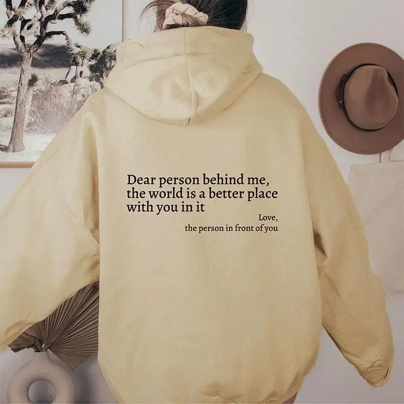 Inspirational Letter Print Plush Hoodie Unisex Oversized Pullover with Kangaroo Pocket Long Sleeves Winter Casual Hoodie in White Gray Black Apricot Pink Green Red Purple Khaki Sky Blue Beige
