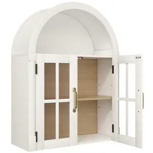 23.6" Arched Bathroom Wall Cabinet | Roman Column Design | Over-The-Toilet Medicine Cabinet w/Glass Doors + Open Shelf | For Bathroom, Laundry, Kitchen