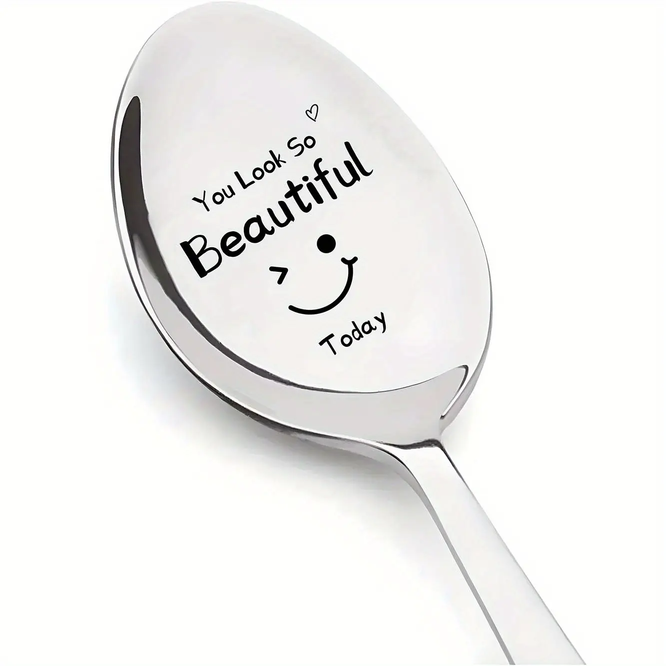 Stainless Steel Engraved Spoon, Dessert Spoons, 'you Look Beautiful Today' Design, Perfect for Coffee, Ice Cream, Tea & Desserts, Ideal Gift for Any Occasion