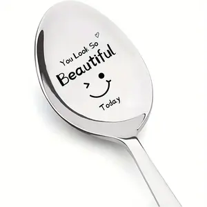 Stainless Steel Engraved Spoon, 'you Look Beautiful Today' Design, Perfect for Coffee, Ice Cream, Tea & Desserts, Ideal Gift for Any Occasion