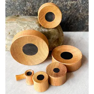PAIR of Unique Concave Jackfruit Wood with an Areng Wood Center Plugs - Gauges 1" (25mm) thru 52mm (a little over 2")