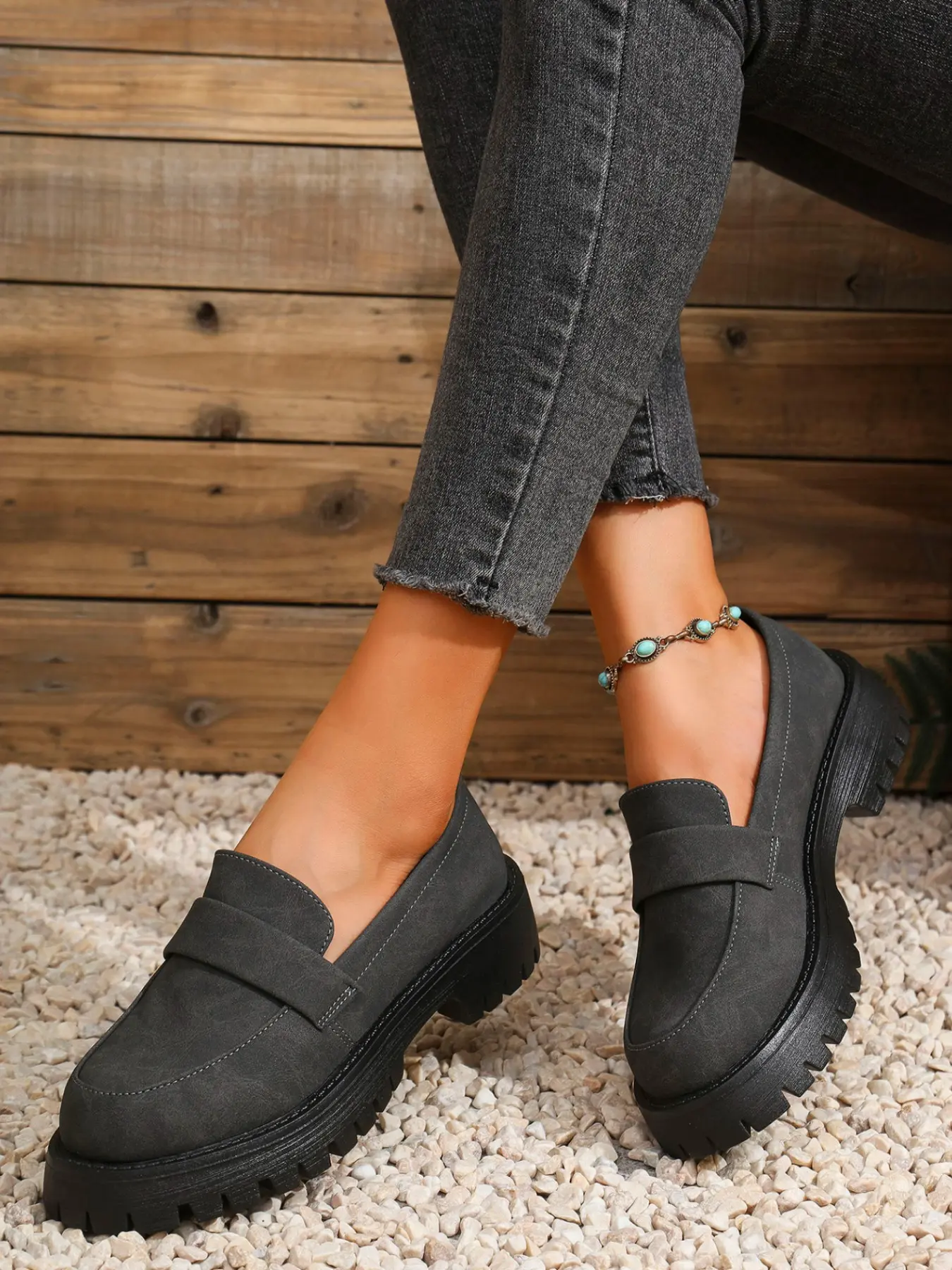 Women's Comfortable Thick Rubber Sole Loafers Flats, British Style Slip-On Shoes, Vintage Flat Driving Shoes, Breathable Baseball Shoes for Casual Wear, Footwear, Walking Shoes