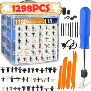 113/115/725/928/ 1298Pcs Car Retainer Clips Kit, Multi-Size Plastic Auto Push Pin Rivets Fasteners with Trim Removal Tools, Universal Bumper Fender Door Panel Clips for Car SUV Truck Repair