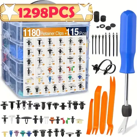 Universal Fit Automotive Retainer Clips Kit - Plastic Push Pins, Trim Removal Tools (113/115/725/928/1298Pcs) for SUV/Truck Repairs, Push-In Trim Fasteners & Clips Car Accessory