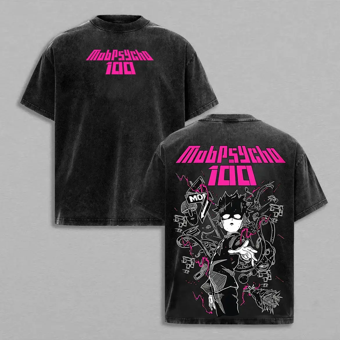 Shigeo Kageyama Mob Psychic Power Tee, Mob Psycho 100 Anime Inspired T-Shirt, Vintage Washed Oversized Heavyweight Cotton Unisex Streetwear Graphic