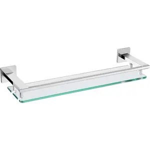 Chrome Bathroom Shelf Glass Shelves 20-Inch Floating Tempered Glass Shelf Rectangular Stainless Steel Wall Mounted  Polished Shelves for Bathroom Kitchen Organizers Accessories,A7613CP