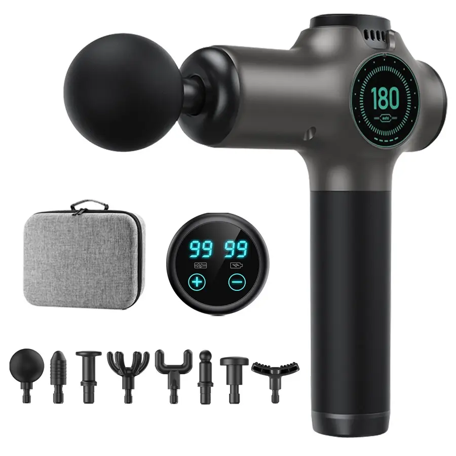 Massage Gun Deep Tissue, Handheld Electric Muscle Massager, Deep Tissue Muscle Massagers, High Intensity Percussion Massage Device for Muscle Relaxation, with 8 Attachments & 99 Speed(Grey）